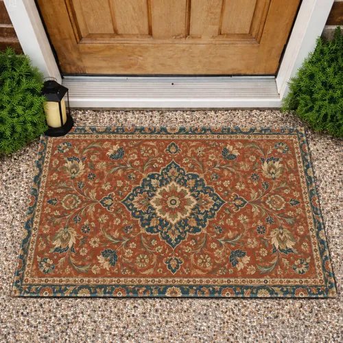 Terracotta Persian Floral Medallion Motifs For Cozy Bohemian Entryways And Living Spaces Doormat