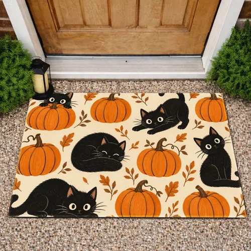 Black Cats and Pumpkins for a Playful Halloween Welcome at Home This Autumn Doormat