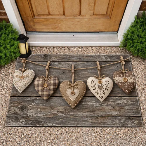 Rustic Hanging Heart Ornaments for Cozy Farmhouse Entryway Style and Everyday Home Charm Doormat