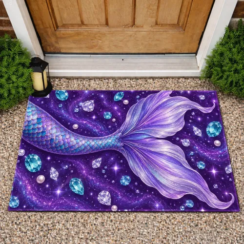 Purple Mermaid Tail And Jewel Accents For A Dreamy Ocean-Inspired Coastal Home Retreat Doormat