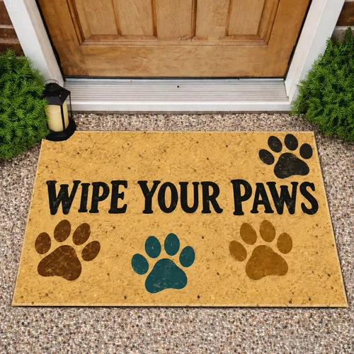 Colorful Paw Tracks and Wipe Your Paws Entryway Greeting for Dog and Cat Lovers Home Doormat