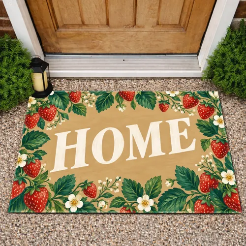 Strawberry Leaf Home Accent for Cozy Cottage Entryways and Cheerful Housewarming Gifts Doormat