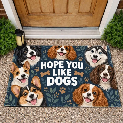 Cheerful Dog Faces With Playful Bones for Pet-Loving Homes and Dog Families Everywhere Doormat