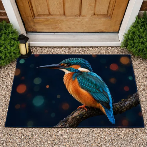 Kingfisher Bird Portrait for Nature Lovers and Peaceful Woodland-Inspired Homes Doormat
