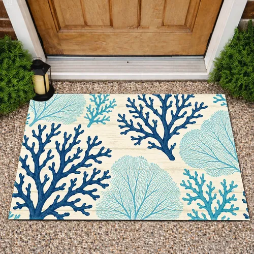 Blue Coral Branches for Coastal Entryways and Relaxed Seaside-Inspired Living Spaces Doormat