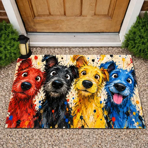 Four Colorful Puppy Faces for Playful Pet-Loving Homes and Cheerful Everyday Entryways Doormat