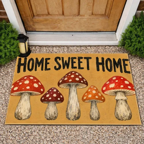 Rustic Mushroom Home Sweet Home Welcome Entryway Gift for Cottagecore Nature Lovers Doormat