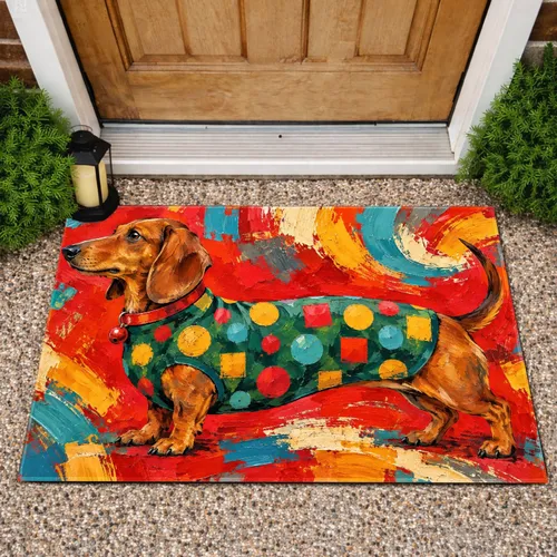 Colorful Abstract Dachshund Art for Playful Pet-Loving Homes and Cheerful Entryways Doormat