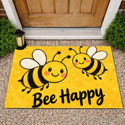 Smiling Bee Duo with Bee Happy Saying for Cheerful Everyday Home Entry Doormat