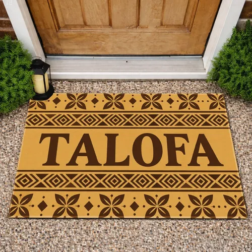 Talofa Samoan Greeting With Polynesian Floral Motifs for Island Home Style Doormat