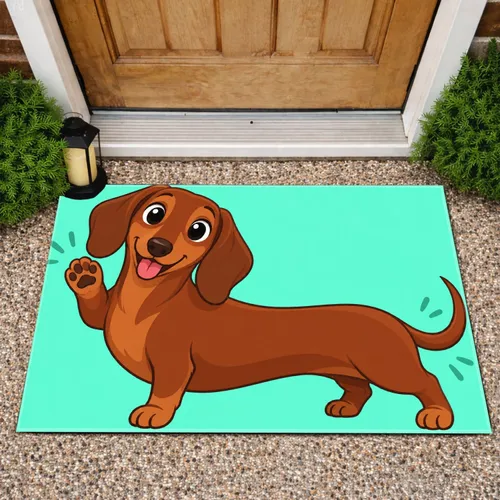 Cheerful Cartoon Dachshund for Dog Lovers, Playful Entryway Accent for Pet Families Doormat