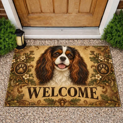 Cavalier King Charles Spaniel Welcome for Warm Pet-Loving Homes and Dog-Loving Families Doormat