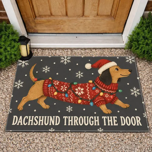 Dachshund Through The Door Christmas Holiday Cheer For Festive Dog Lovers Doormat