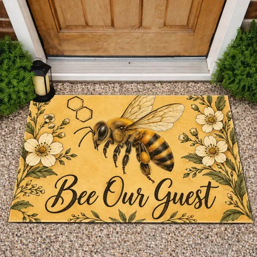 Honeybee And Wildflower Botanical Art For A Charming Farmhouse Entryway Doormat