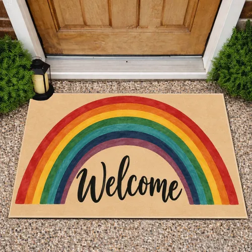 Colorful Rainbow Arch Welcome for Cheerful Everyday Entryway and Family Home Style Doormat