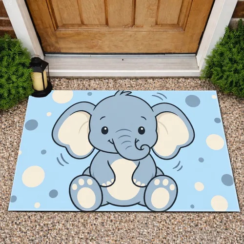 Cute Blue Baby Elephant Art for a Cheerful Nursery and Playful Home Accent Doormat