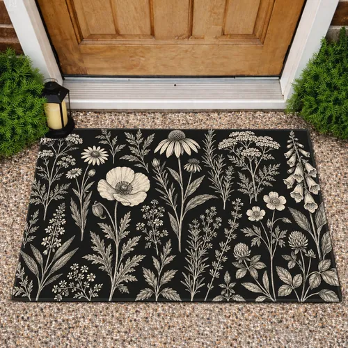 Vintage Botanical Herb Garden Florals for a Calm Nature-Inspired Home Entryway Decor Doormat
