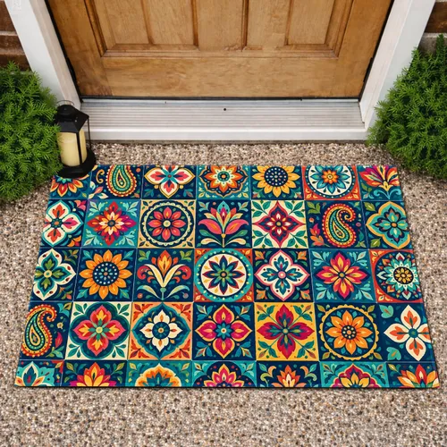 Bohemian Mandala Tile Mosaic for Colorful Kitchen and Bathroom Home Styling, Eclectic Living Doormat