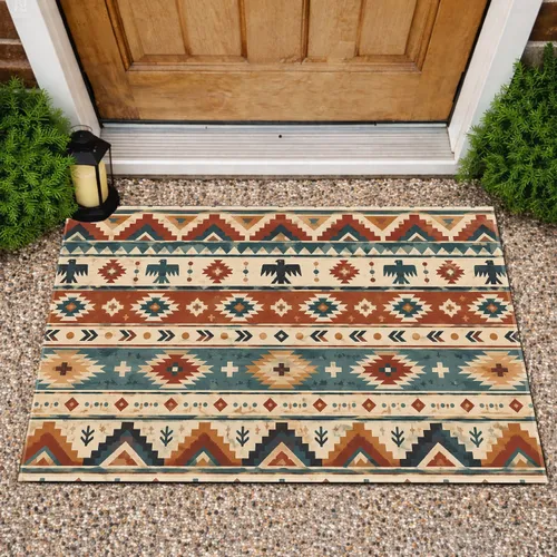 Southwestern Tribal Geometric Stripes for Cozy, Earthy Everyday Entryway Style at Home Doormat