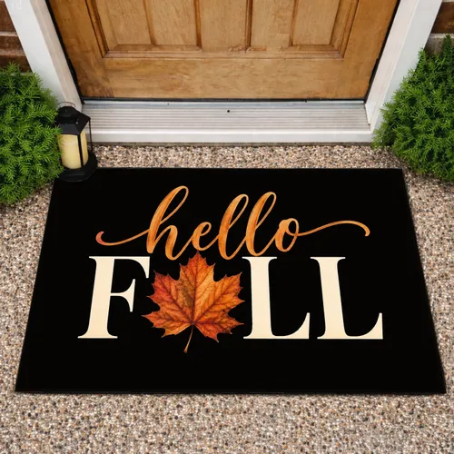 Hello Fall Maple Leaf Welcome for Cozy Autumn Entryways and Thanksgiving Gatherings Doormat