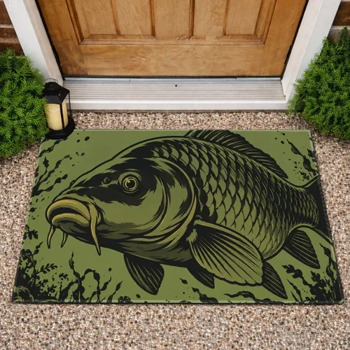 Olive Carp Fish Portrait for Angling Enthusiasts and Rustic Lake House Living Decor Doormat