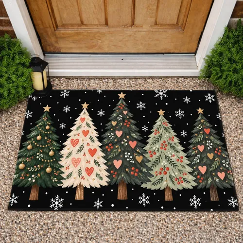 Five Christmas Trees and Snowflakes for Cozy Holiday Home Celebrations and Gatherings Doormat