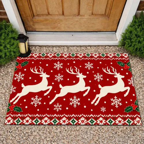 Three Reindeer and Snowflakes for Festive Christmas Holiday Home Decorating Ideas Doormat