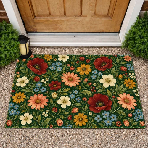 Autumn Wildflower Blooms for Cozy Seasonal Entryways and Cottage-Inspired Country Homes Doormat