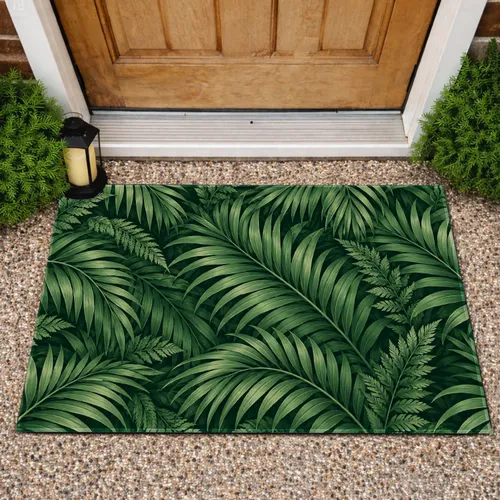 Emerald Palm Leaf Foliage for Serene Botanical Bathrooms and Nature Inspired Living Doormat