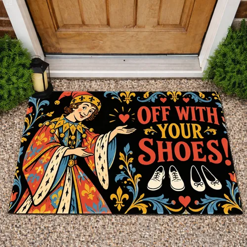 Medieval Court Figure Shoe Removal Reminder for Playful, Welcoming Home Entrances Doormat