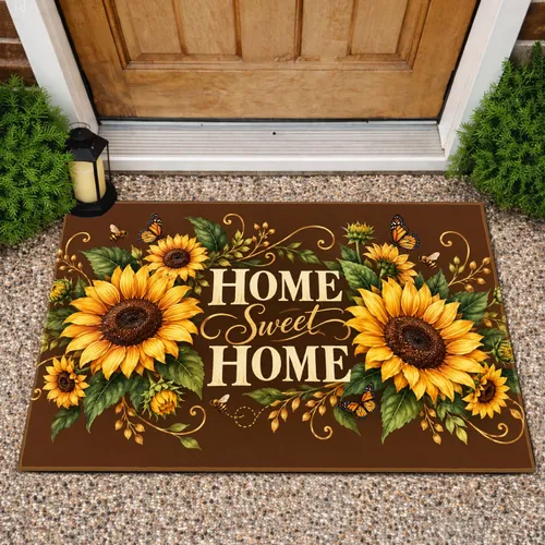 Sunflower Home Sweet Home Farmhouse Welcome Accent for Cozy Autumn Country Entryways Doormat