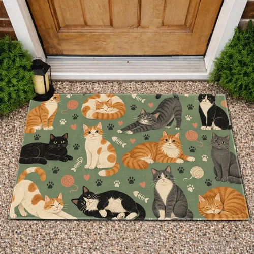 Whimsical Cat Scatter with Cozy Vintage Charm for Cat Lovers and Pet-Friendly Homes Doormat