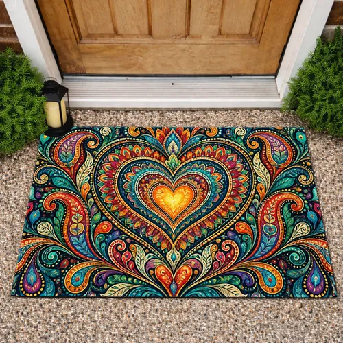 Colorful Heart Mandala Bohemian Decor For A Warm, Welcoming Home Entryway Display Doormat