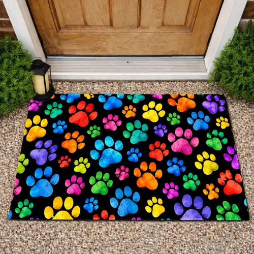 Colorful Dog Paw Prints for Cheerful Pet-Loving Homes and Outdoor Gathering Spaces Doormat