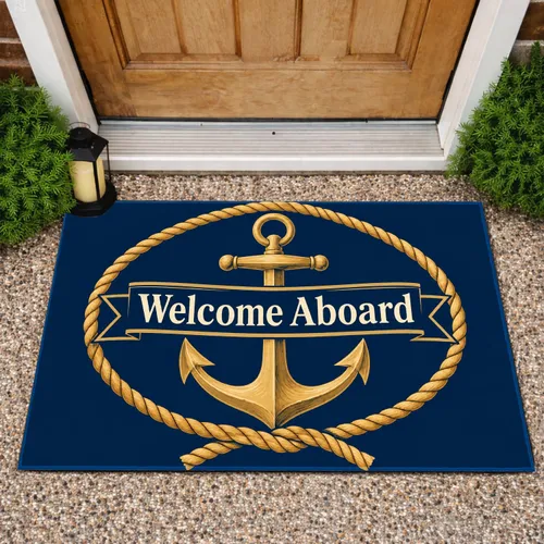 Nautical Anchor And Rope Welcome Aboard For Coastal Home And Boating Enthusiasts Doormat