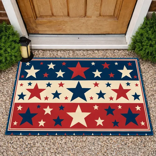 Patriotic Red White Blue Stars for Independence Day Summer Celebrations Doormat