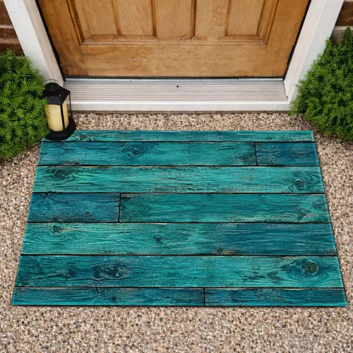 Teal Weathered Wood Planks for Rustic Holiday Entryways and Cozy Seasonal Home Decor Doormat
