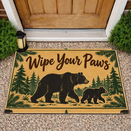 Bear and Pine Tree Holiday Entryway Style for Cozy Winter Homes and Woodland Lovers Doormat