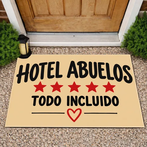 Spanish Grandparents All-Inclusive Hotel Sign for a Warm Family Home Entryway Decor Doormat