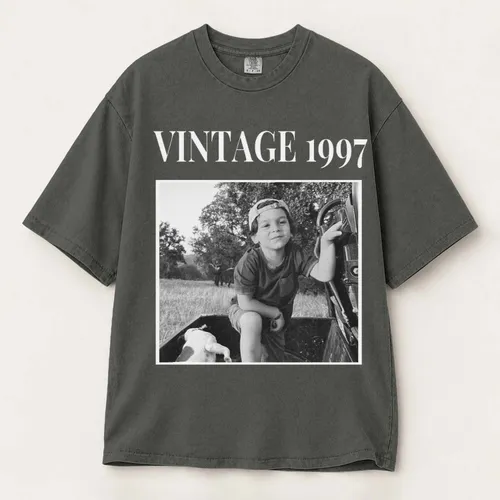 Personalized Bootleg Tee – Custom Photo & Year, Vintage Black and White Photo Birthday Gift