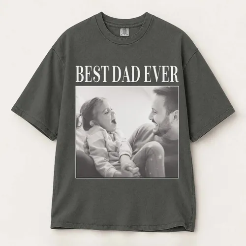 Personalized Bootleg Tee – Custom Photo & Text, Best Dad Ever Black and White Photo Father's Day Gift