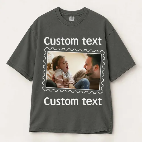 Personalized Bootleg Tee – Custom Photo & Text, Postage Stamp Photo Father's Day Gift