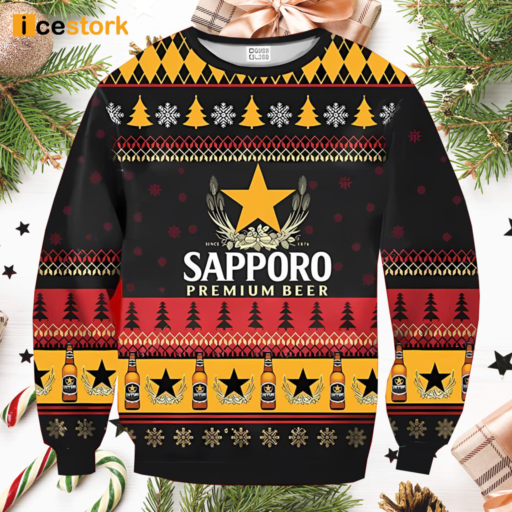 Sapporo Beer Ugly Christmas Sweater - Perfect For Beer Lovers