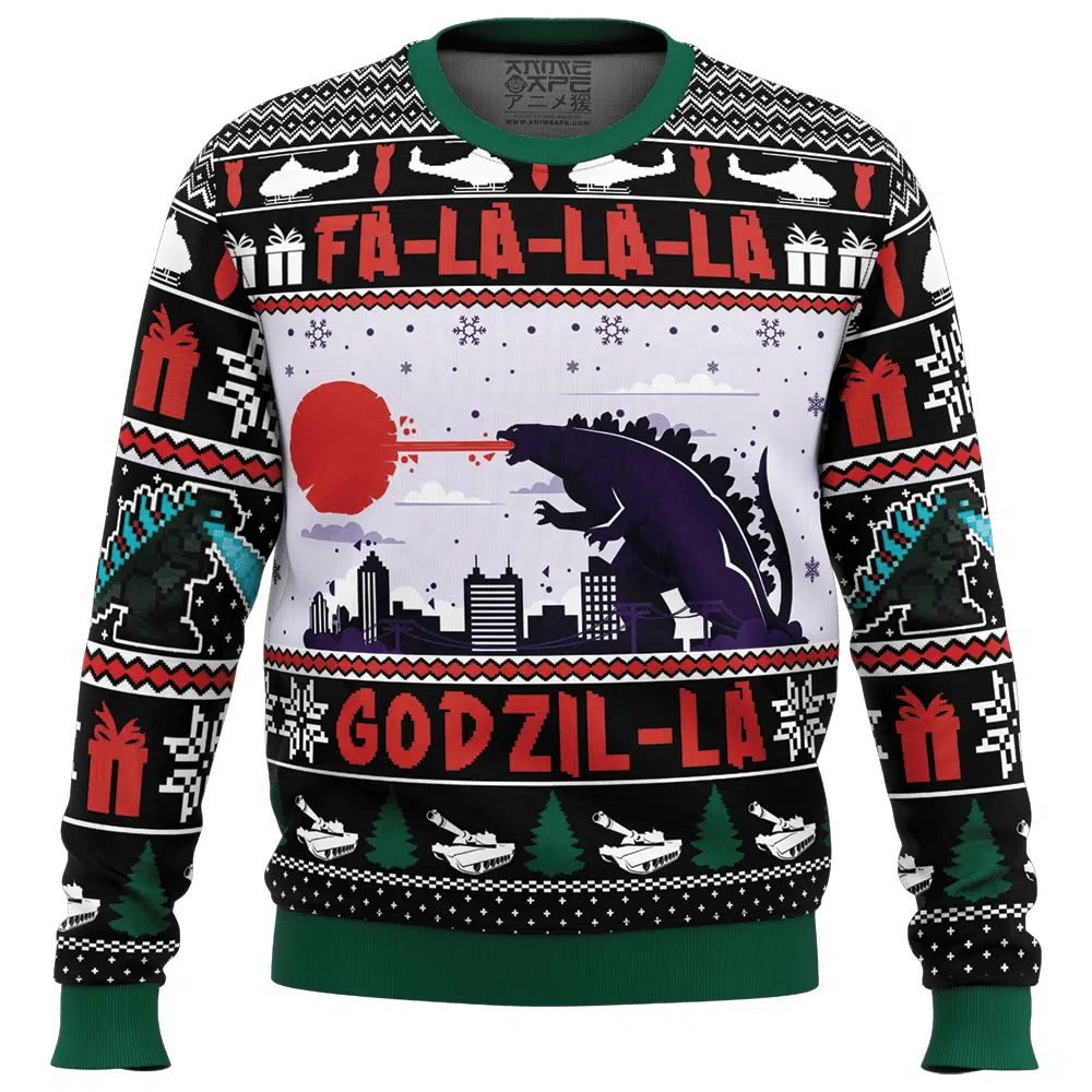 Godzilla Ugly Christmas Sweater - Falalala Godzil-La Design