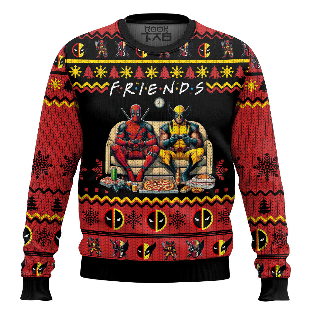 F.R.I.E.N.D.S Deadpool Wolverine Ugly Christmas Sweater V1