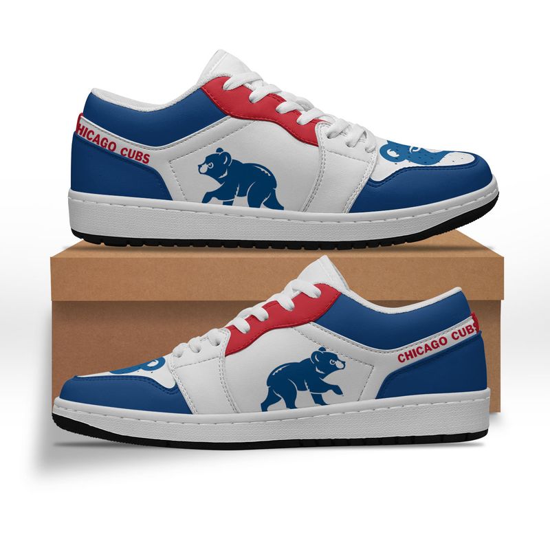 Chicago Cubs Bear Logo Men's And Women's Low AJ Sneakers White Sole And ...