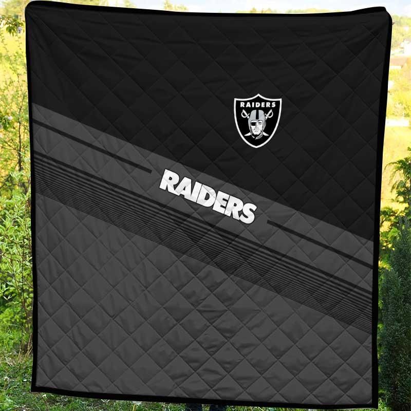 Stocktee Oakland Raiders Logo Premium Full Black Quilt Blanket Size
