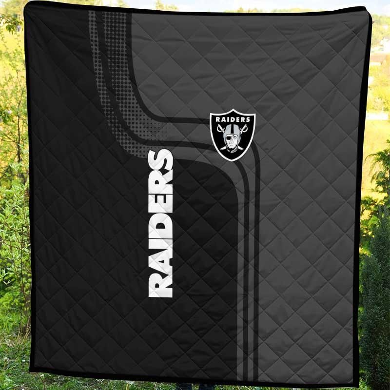 Stocktee Oakland Raiders Logo Premium Full Black Quilt Blanket Size