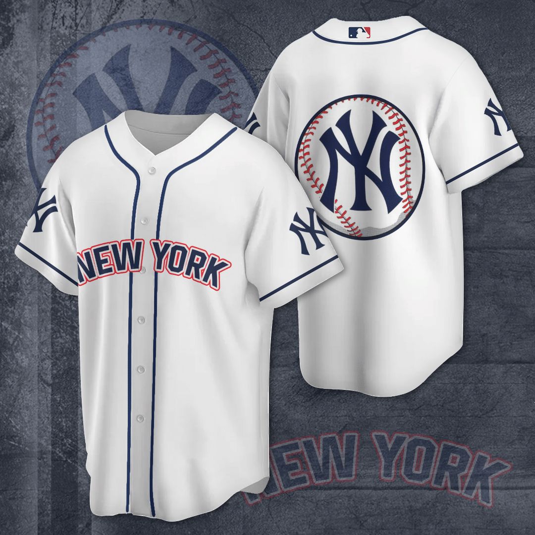 New York Yankees Baseball Team All Over Print 3D Jersey Shirt-White ...