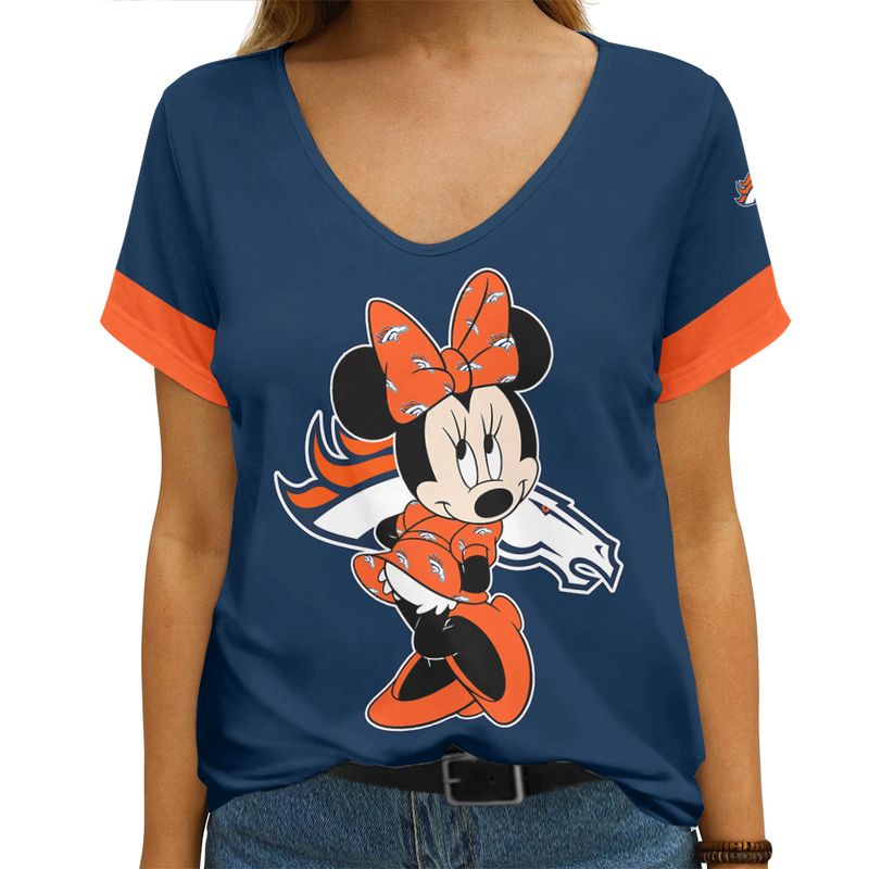 Stocktee Denver Broncos Minnie Mouse Limited Edition Summer Collection Women V Neck T Shirt S 